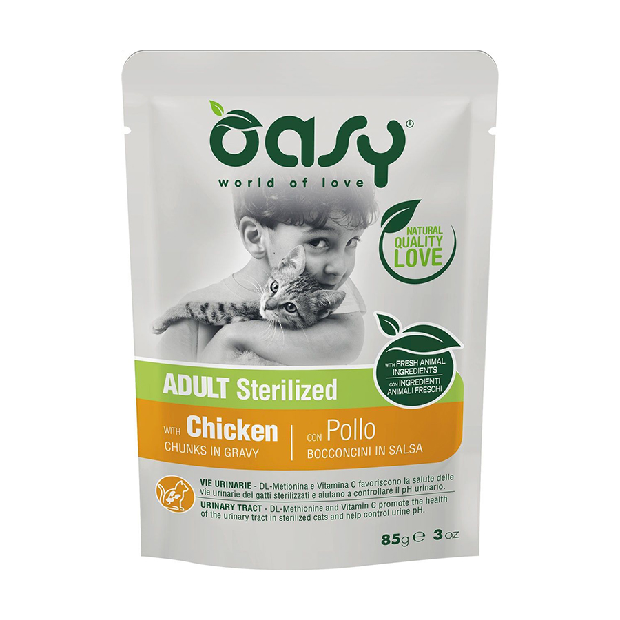 Вологий корм для кішок Oasy Chunks In Gravy Adult Sterilized з куркою, 85 г